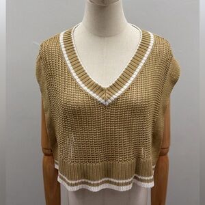Pink Latte Knit Crop Sweater Vest Beige V-Neck Open Side Tie Size L